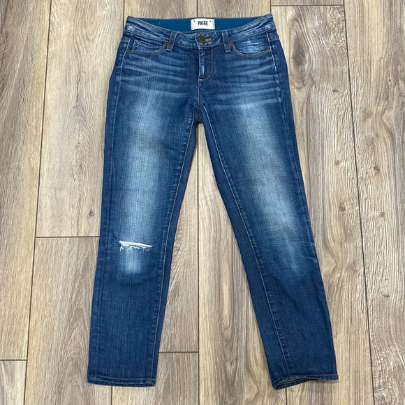 PAIGE Kylie Crop Distressed Semi Destructed Crop Jeans Sz 24 - Picture 2 of 14